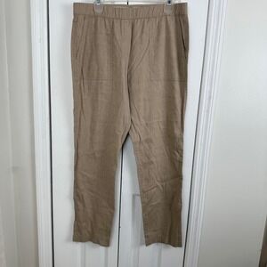 Theory Linen Viscose Blend Pants Khaki Beige Size 12 Minimalist Luxury